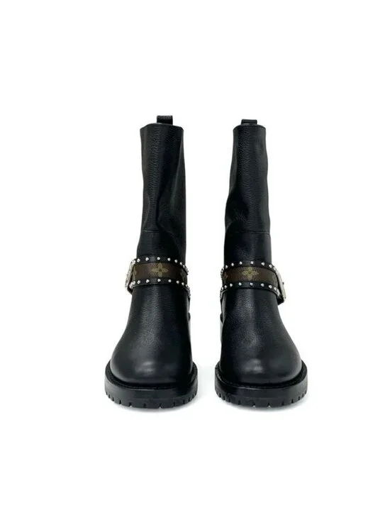 Louis Vuitton Monogram Boots Short Shoes Leather Black Brown Logo Belt - Picture 2 of 10